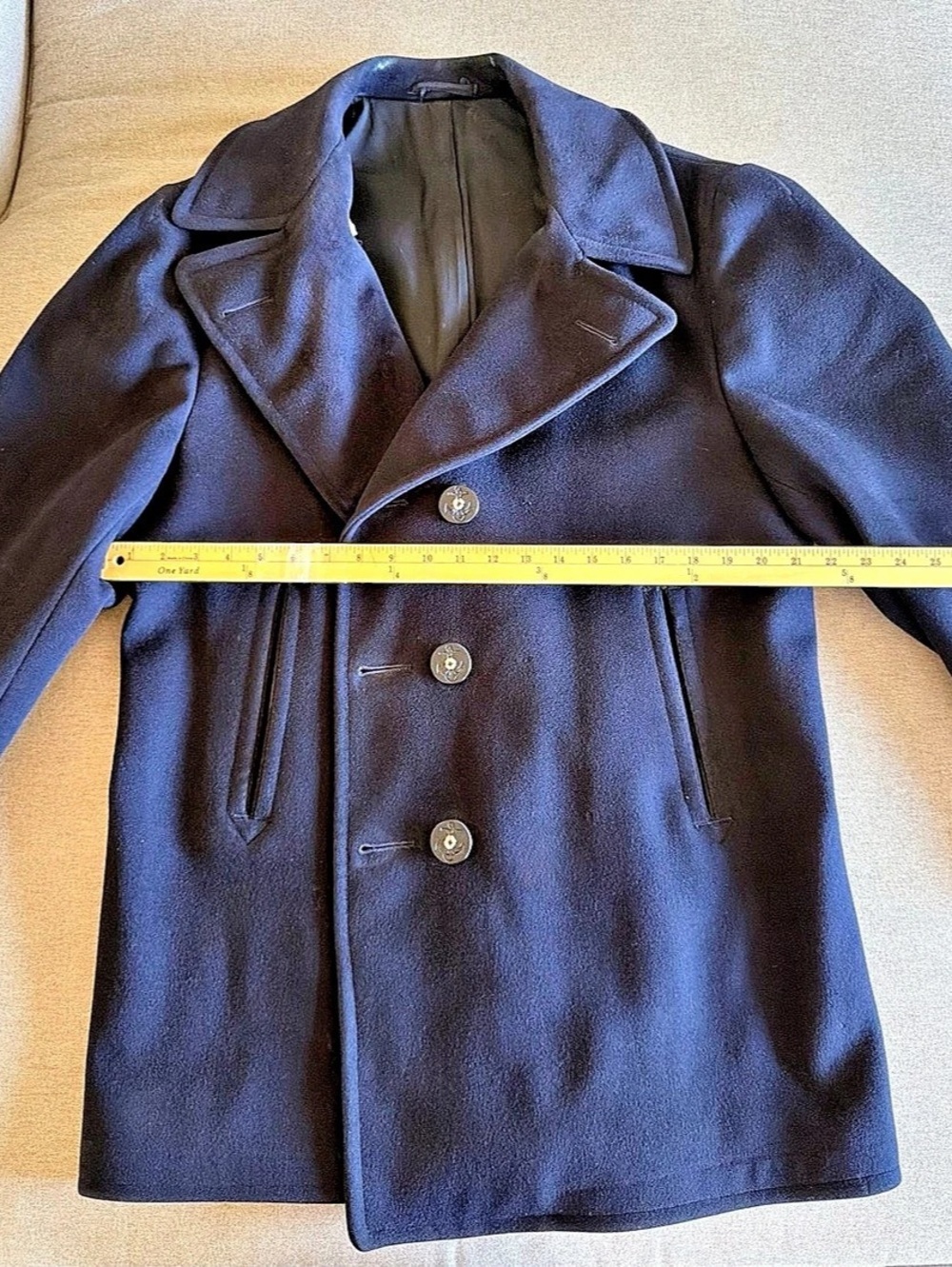 Vintage 1950s US Navy Peacoat Naval Clothing Depot 100% Wool Size 42 Stencil USN